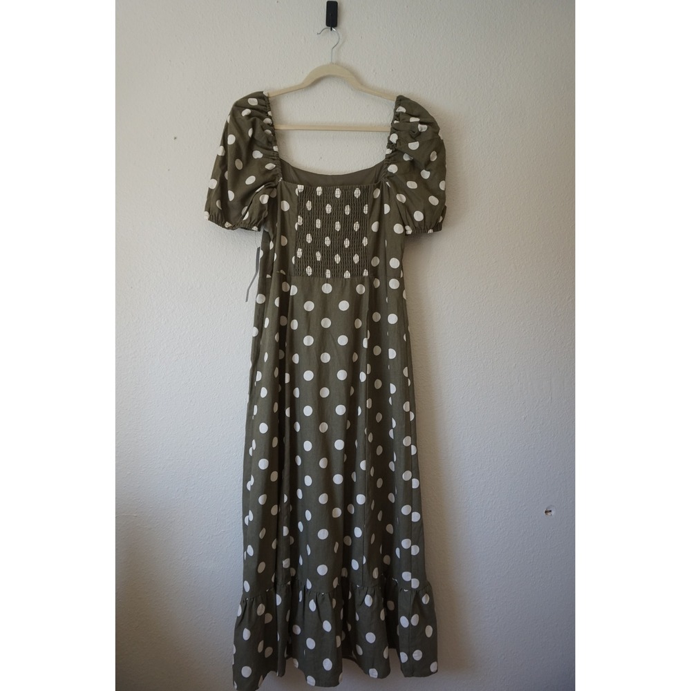 NWT Maggy London Midi Dress Polka Dot Puff Sleeve Linen Blend Boho Prairie sz 10 - Picture 7 of 7